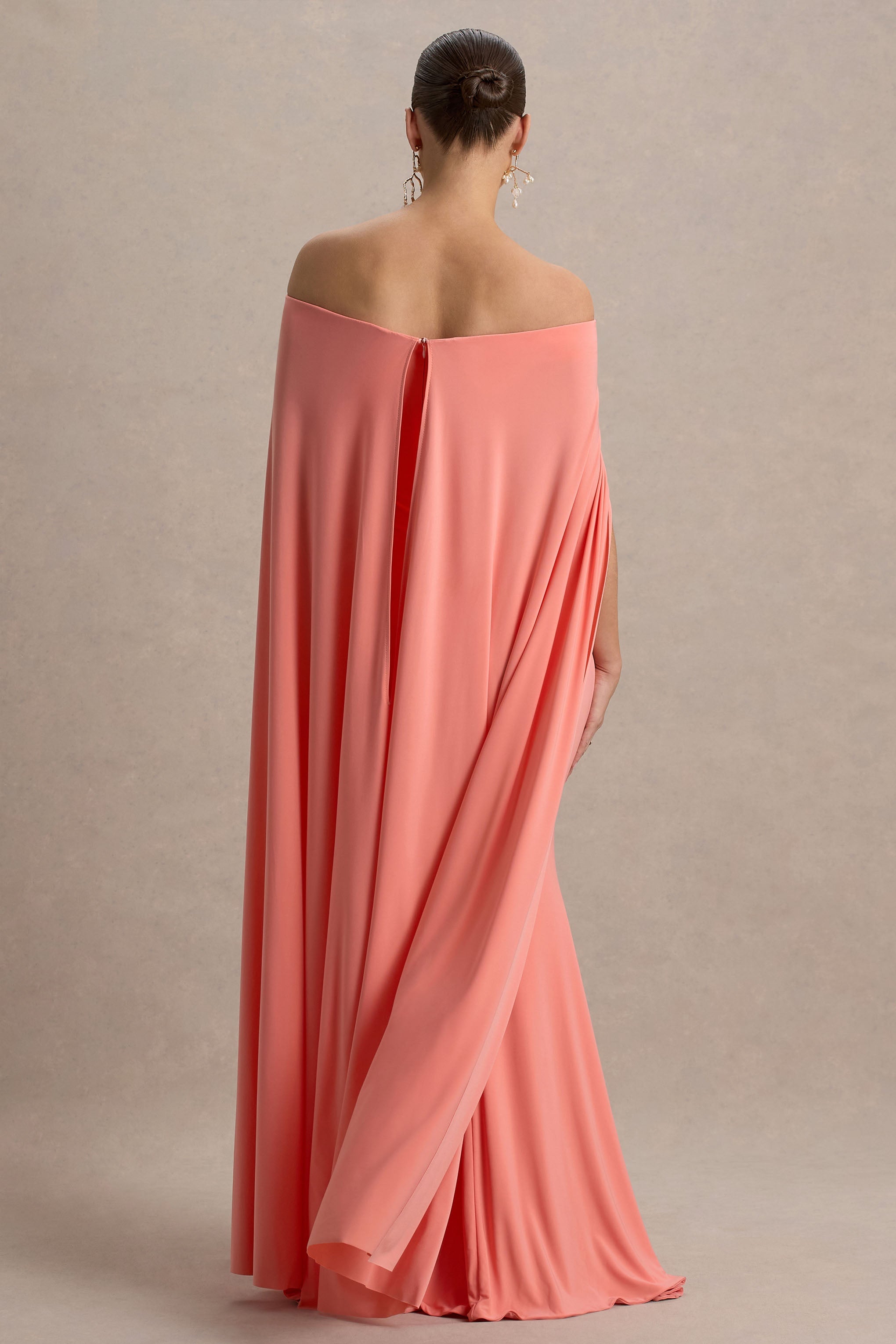 Driftly | Armonia Champagne Lace Bardot-Neck Maternity Maxi Dress With Bow Detail