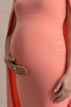 Armonia Champagne Lace Bardot-Neck Maternity Maxi Dress With Bow Detail – second lifestyle photo