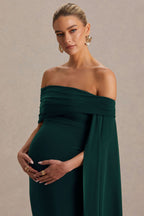 Aquila Bottle Green Bardot Maternity Maxi Dress With Draped Detail – second lifestyle photo