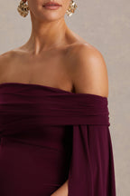 Aquila Burgundy Bardot Maternity Maxi Dress With Draped Detail – second lifestyle photo