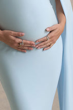 Aquila Powder Blue Bardot Maternity Maxi Dress With Draped Detail – second lifestyle photo