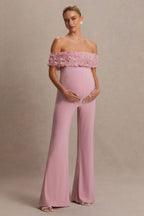Driftly | Sallow Pink Floral Bardot Maternity Jumpsuit