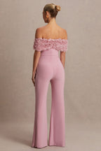 Driftly | Sallow Pink Floral Bardot Maternity Jumpsuit