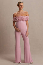 Driftly | Sallow Pink Floral Bardot Maternity Jumpsuit