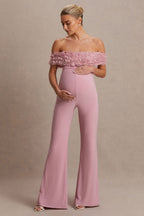 Driftly | Sallow Pink Floral Bardot Maternity Jumpsuit