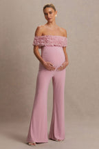 Driftly | Sallow Pink Floral Bardot Maternity Jumpsuit