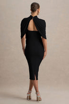 Augustina Black Maternity Midi Dress With Cape – lifestyle photo
