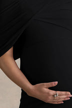 Augustina Black Maternity Midi Dress With Cape – detail shot