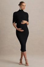 Augustina Black Maternity Midi Dress With Cape – side view
