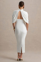 Augustina White Maternity Midi Dress With Cape – lifestyle photo