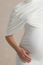 Augustina White Maternity Midi Dress With Cape – detail shot