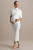Augustina White Maternity Midi Dress With Cape – side view