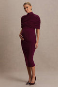 Augustina Burgundy Maternity Midi Dress With Cape – front view