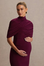 Augustina Burgundy Maternity Midi Dress With Cape – second lifestyle photo