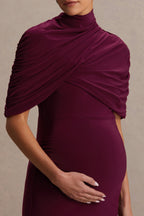 Augustina Burgundy Maternity Midi Dress With Cape – detail shot