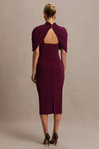 Augustina Burgundy Maternity Midi Dress With Cape – lifestyle photo