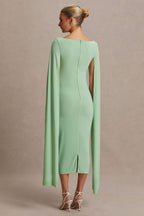 Providence Light Green High-Neck Maternity Midi Dress With Cape Sleeves – lifestyle photo