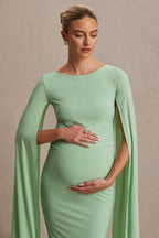 Providence Light Green High-Neck Maternity Midi Dress With Cape Sleeves – second lifestyle photo