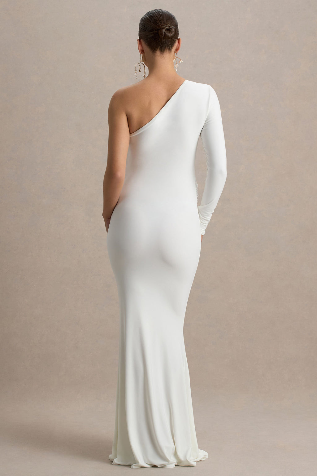 Heloise White Asymmetric One-Sleeve Maternity Maxi Dress – lifestyle photo