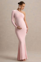 Heloise Pink Asymmetric One-Sleeve Maternity Maxi Dress – front view
