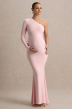 Heloise Pink Asymmetric One-Sleeve Maternity Maxi Dress – side view