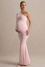 Heloise Pink Asymmetric One-Sleeve Maternity Maxi Dress – back view