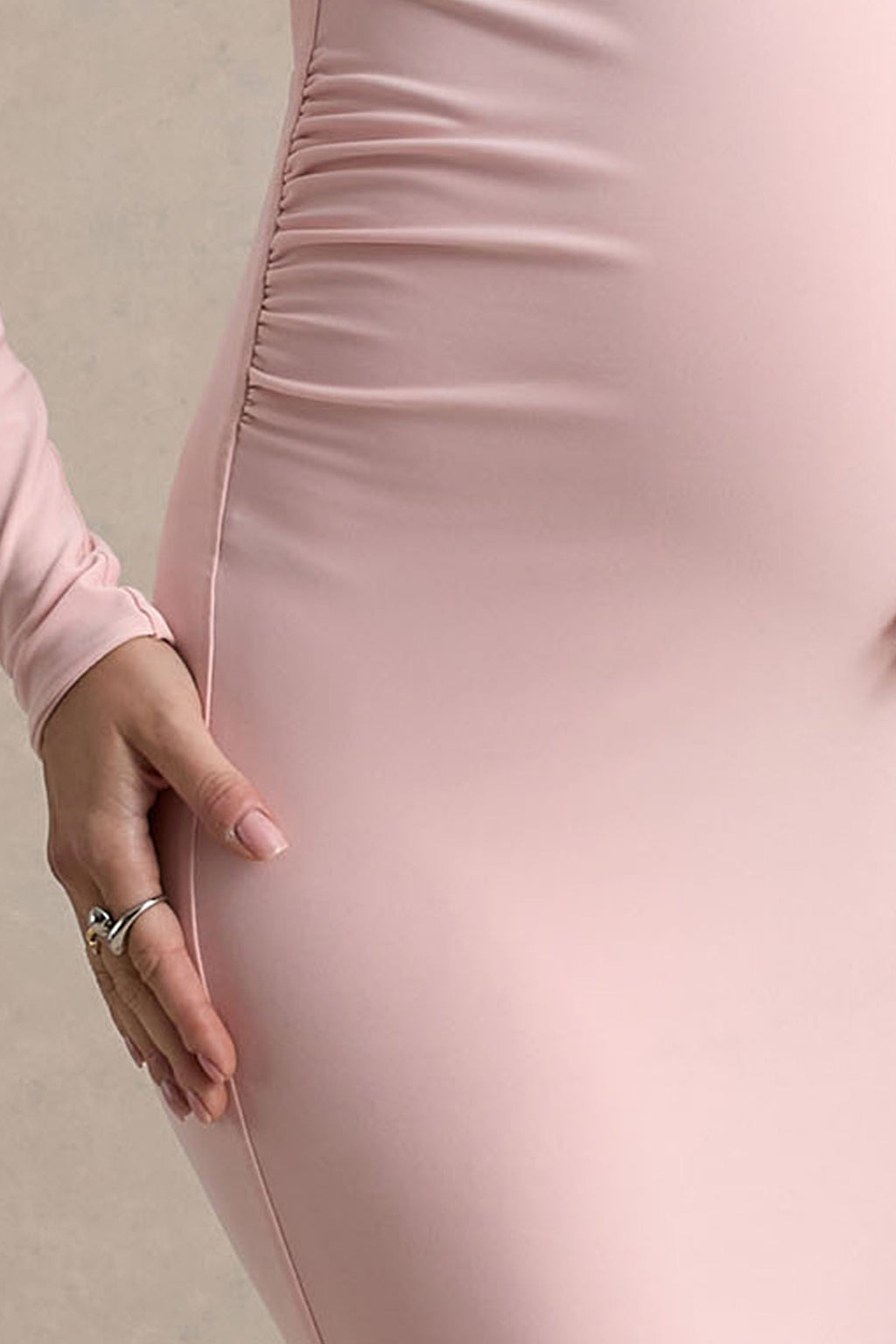 Heloise Pink Asymmetric One-Sleeve Maternity Maxi Dress – second lifestyle photo