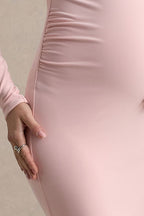 Heloise Pink Asymmetric One-Sleeve Maternity Maxi Dress – second lifestyle photo