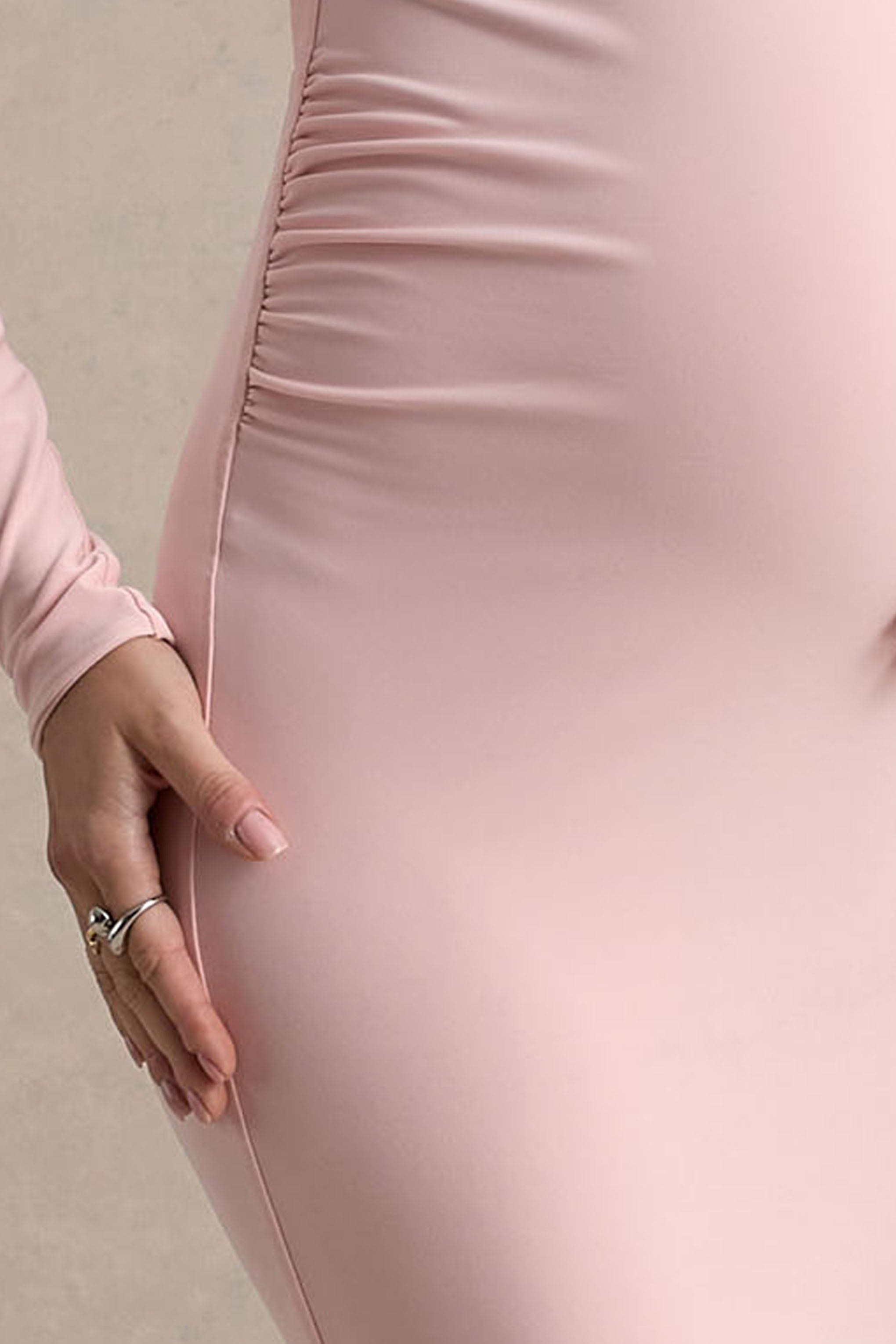Heloise Pink Asymmetric One-Sleeve Maternity Maxi Dress – second lifestyle photo