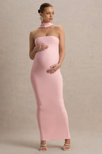 Glaze Pink High-Neck Maternity Maxi Dress – back view