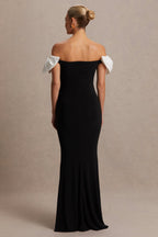 Didi Black & White Bardot Bow Detail Maternity Maxi Dress – lifestyle photo