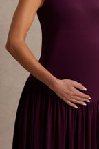 Outline Plum Crew-Neck Maternity Maxi Dress With Pleated Skirt – detail shot
