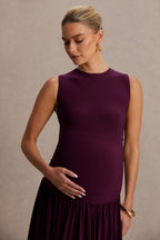 Outline Plum Crew-Neck Maternity Maxi Dress With Pleated Skirt – second lifestyle photo