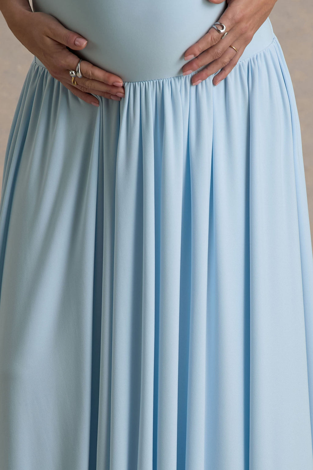 Outline Powder Blue Crew-Neck Maternity Maxi Dress With Pleated Skirt – second lifestyle photo