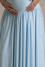 Outline Powder Blue Crew-Neck Maternity Maxi Dress With Pleated Skirt – second lifestyle photo