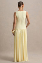 Outline Lemon Crew-Neck Maternity Maxi Dress With Pleated Skirt – lifestyle photo