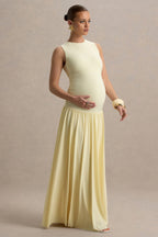 Outline Lemon Crew-Neck Maternity Maxi Dress With Pleated Skirt – side view