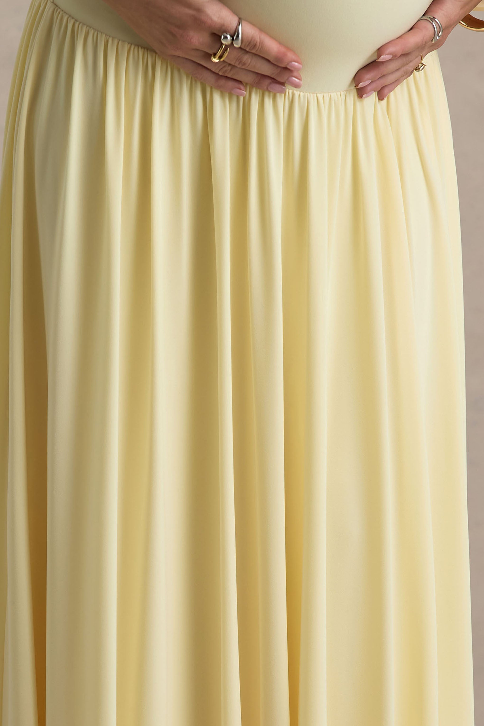 Outline Lemon Crew-Neck Maternity Maxi Dress With Pleated Skirt – second lifestyle photo