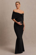 Libra Black Bow Bardot Maternity Maxi Dress – front view