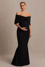 Libra Black Bow Bardot Maternity Maxi Dress – side view