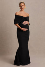 Libra Black Bow Bardot Maternity Maxi Dress – back view