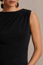 Raven Black Boat-Neck Maternity Maxi Dress With Gathered-Detailing – detail shot
