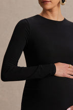 Monroe Black And White Crew-Neck Maternity Maxi Dress With Drop-Waist – back view