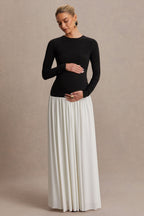 Monroe Black And White Crew-Neck Maternity Maxi Dress With Drop-Waist – second lifestyle photo