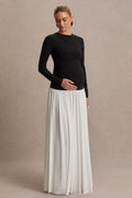 Monroe Black And White Crew-Neck Maternity Maxi Dress With Drop-Waist – front view