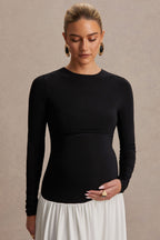 Monroe Black And White Crew-Neck Maternity Maxi Dress With Drop-Waist – detail shot