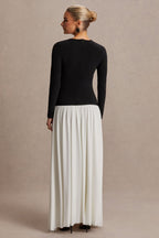 Monroe Black And White Crew-Neck Maternity Maxi Dress With Drop-Waist – lifestyle photo