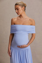 Juliette Powder Blue Bardot-Neck Maternity Maxi Dress With Drop-Waist – second lifestyle photo
