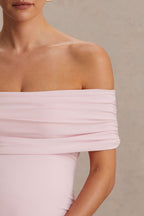 Juliette Blush Pink Bardot-Neck Maternity Maxi Dress With Drop-Waist – detail shot