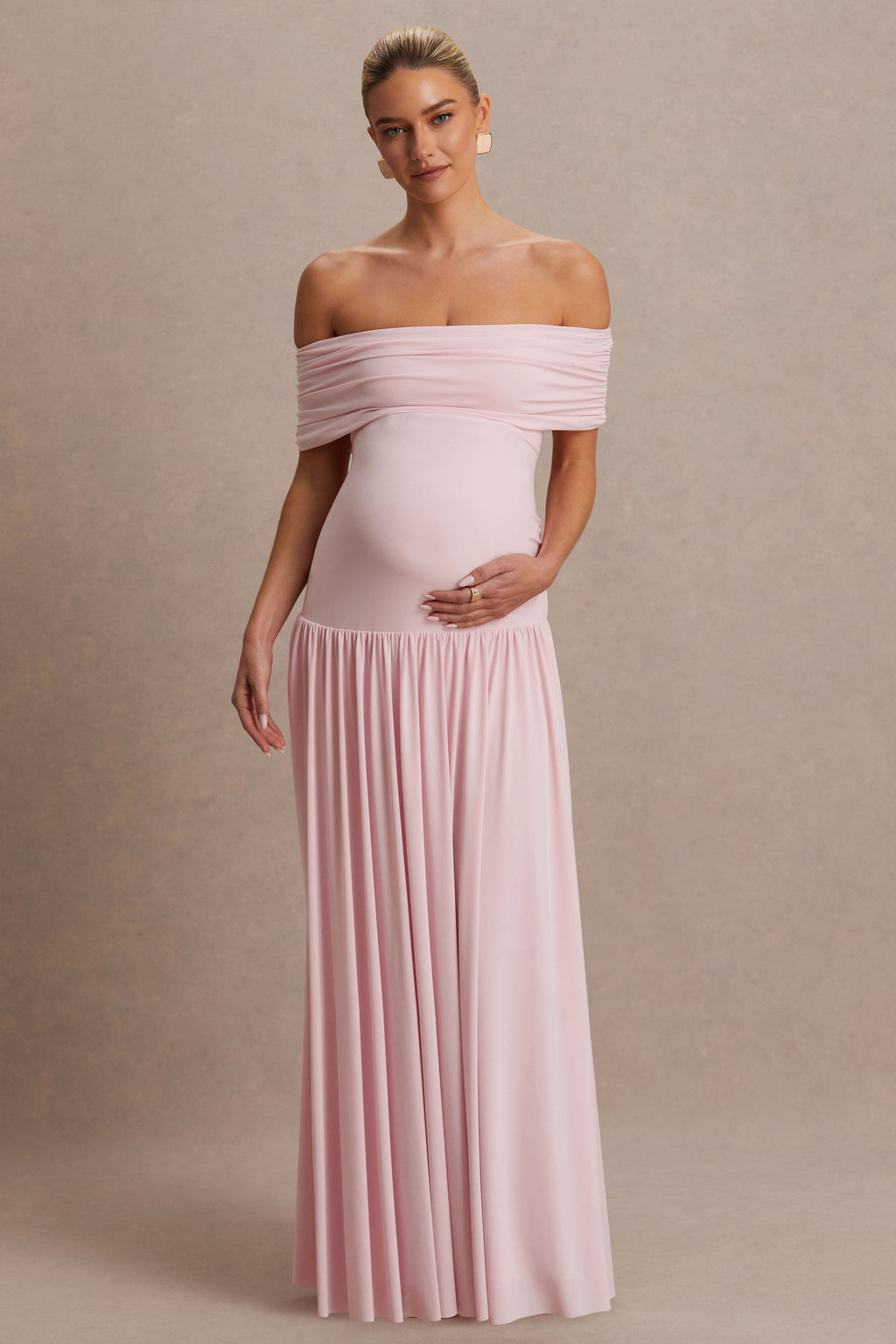 Juliette Blush Pink Bardot-Neck Maternity Maxi Dress With Drop-Waist – back view